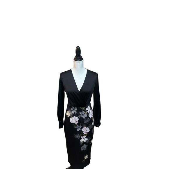 Ted Baker London Black Floral Wrap Sheath Dress size 1 - Picture 10 of 16